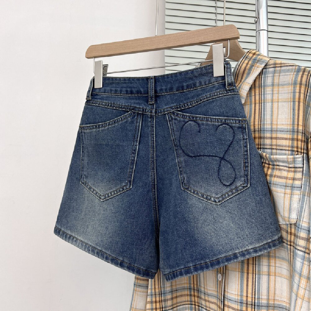 Embroidery Jeans - شورت جينز نسائي مطرز بتصميم عتيق،