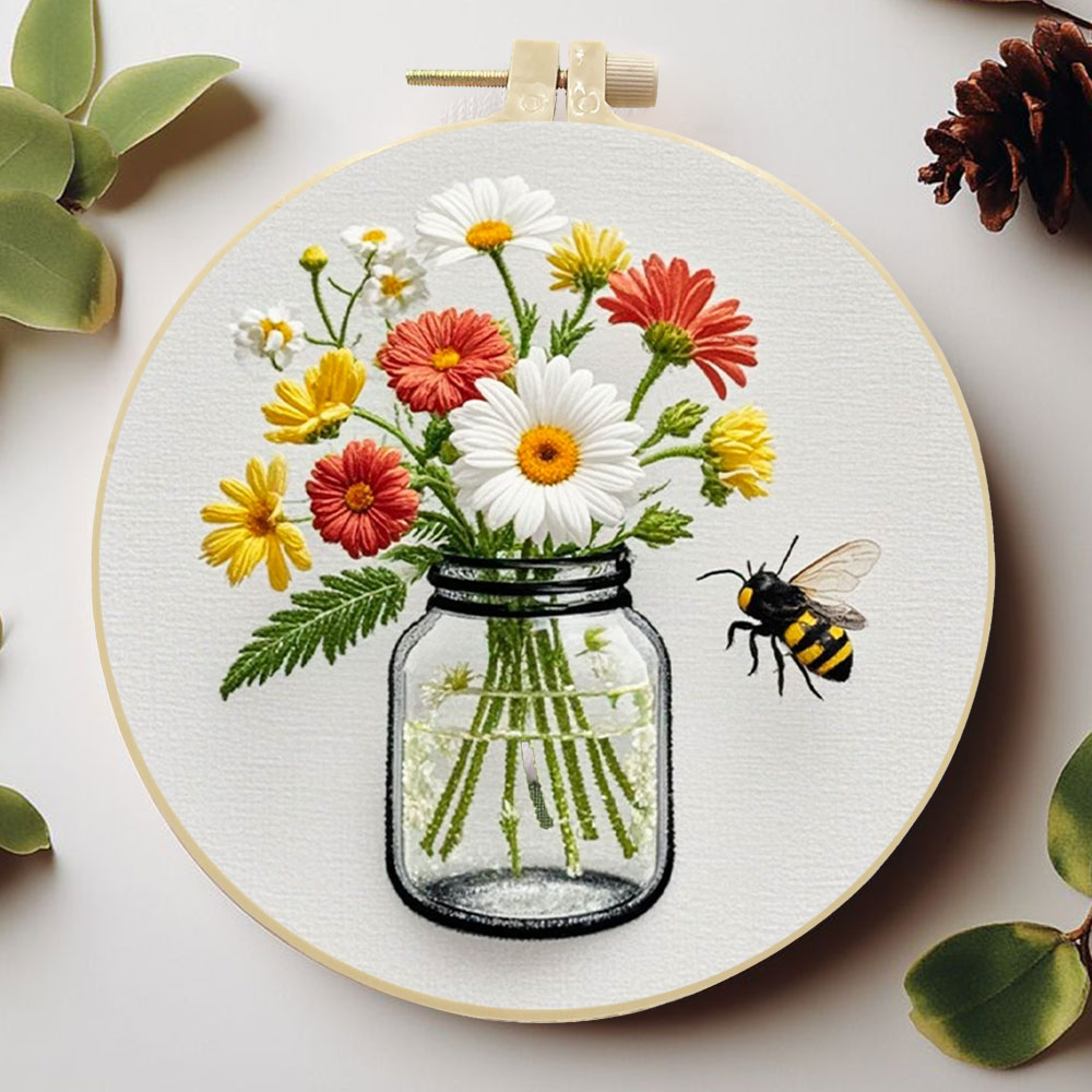 Embroidery Daisy Flower - 1 قطعة مجموعات التطريز ديزي زهرة