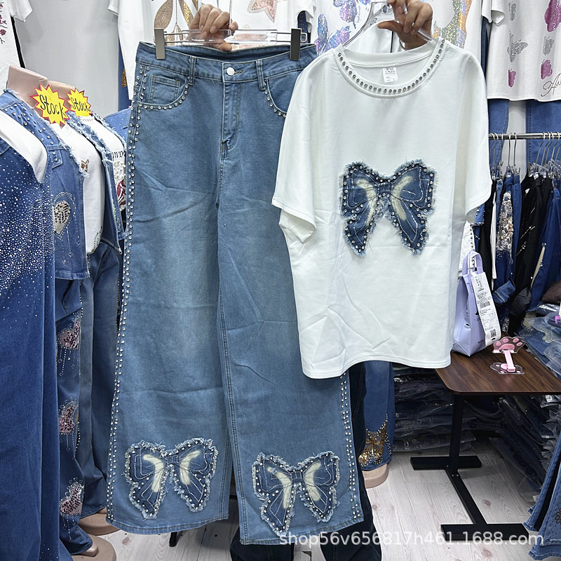 Embroidery Jeans - جديد الربيع الصيف فضفاض المرأة قطعتين