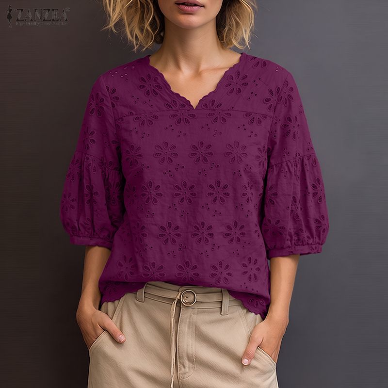 Embroidery Eyelet - بلوزات نسائية من ZANZEA 2026 بتطريز