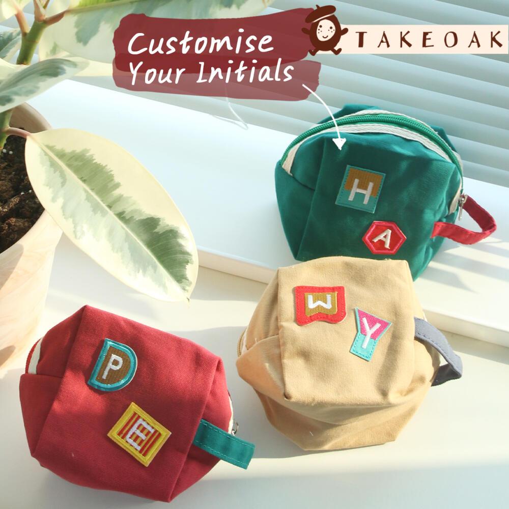 Embroidery Initials - حقيبة قماشية صغيرة بسحاب مخصصة بتطريز