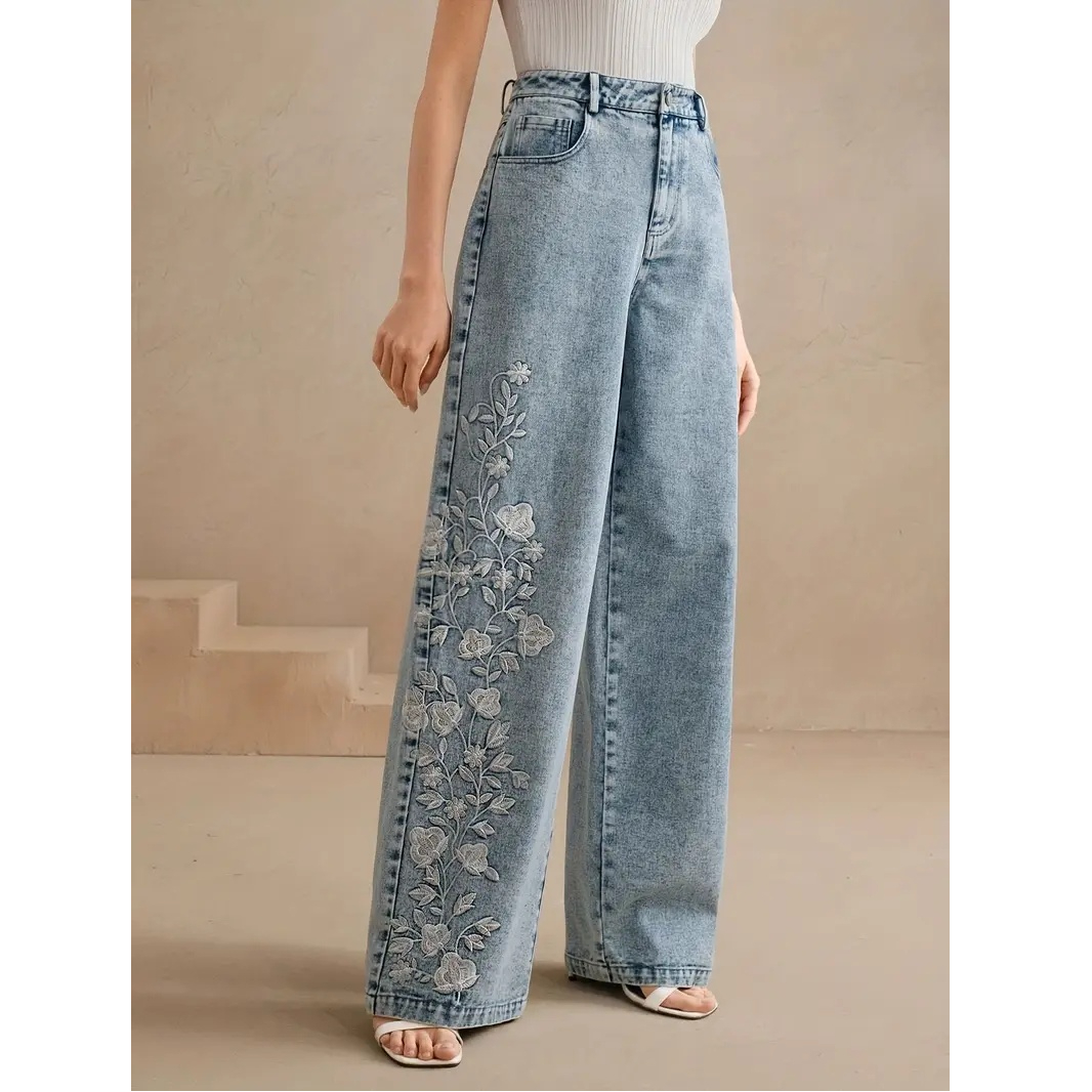 Embroidery Jeans - Y2k السراويل الجديدة 2025 الاتجاه الجينز