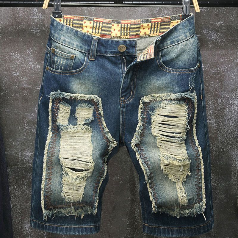 Embroidery Jeans - شورت جينز رجالي جديد بتصميم أوروبي