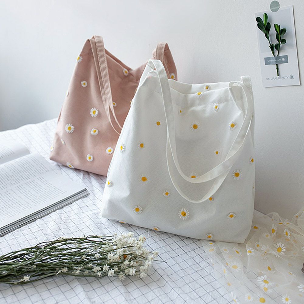 حقيبة كتف قماشية للنساء ، حقيب - مراجعة Embroidery Daisy Flower وسعره