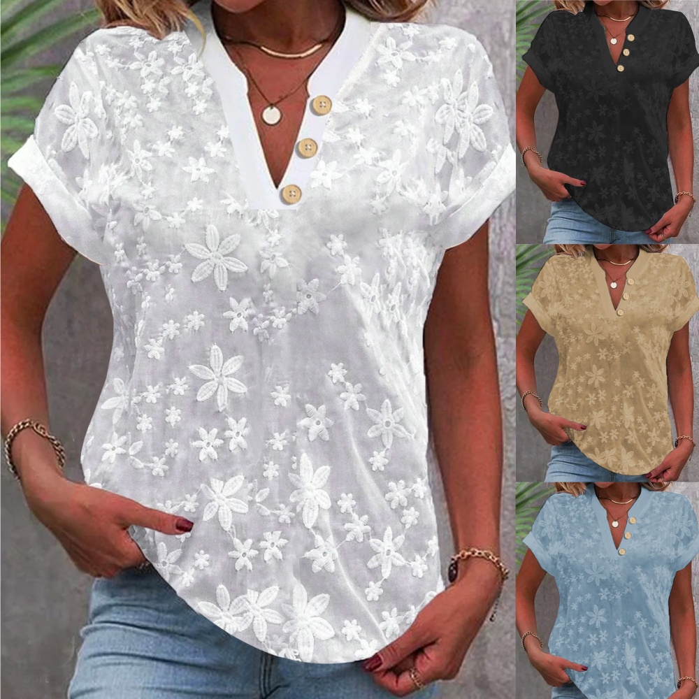 بلوزة نسائية قصيرة من الدانتيل - مراجعة Embroidery Eyelet وسعره