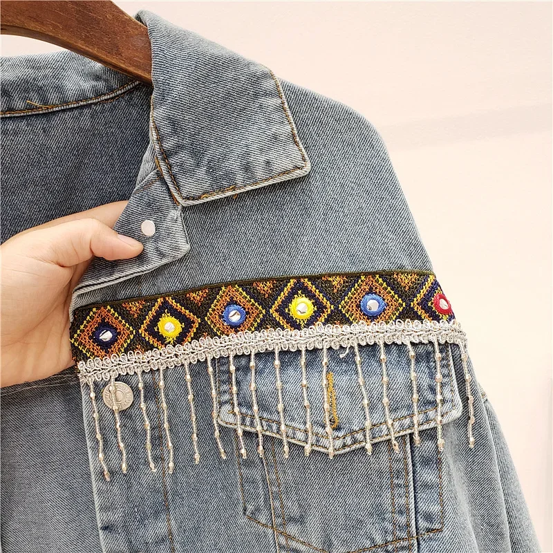 التطريز شرابة الدنيم سترة معطف - مراجعة Embroidery Jeans وسعره