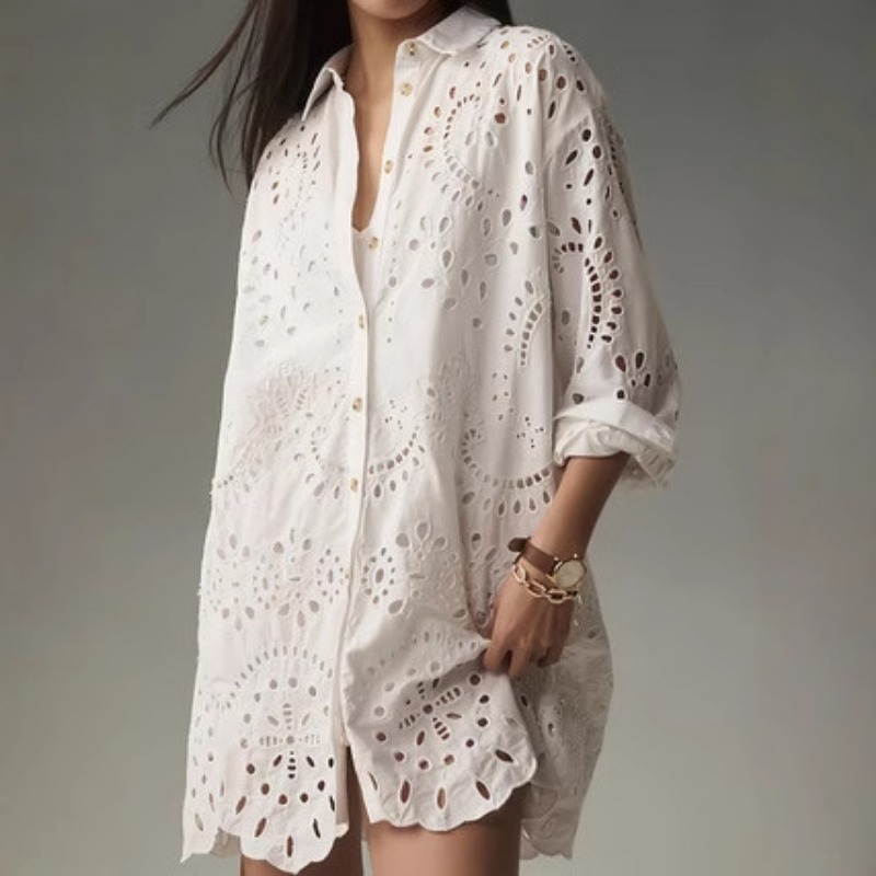 فستان نسائي بتطريز مخرم، ياقة  - مراجعة Embroidery Eyelet وسعره