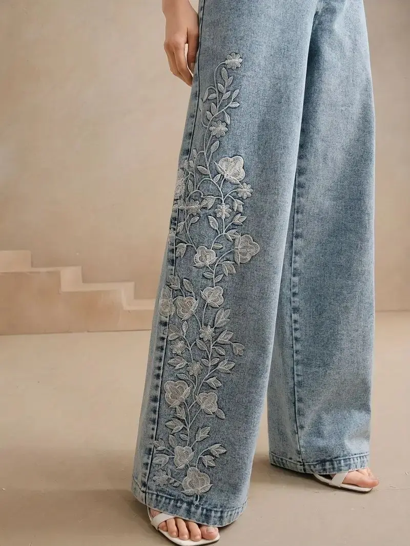 جينز نسائي مستقيم الساق بمقاسا - مراجعة Embroidery Jeans وسعره