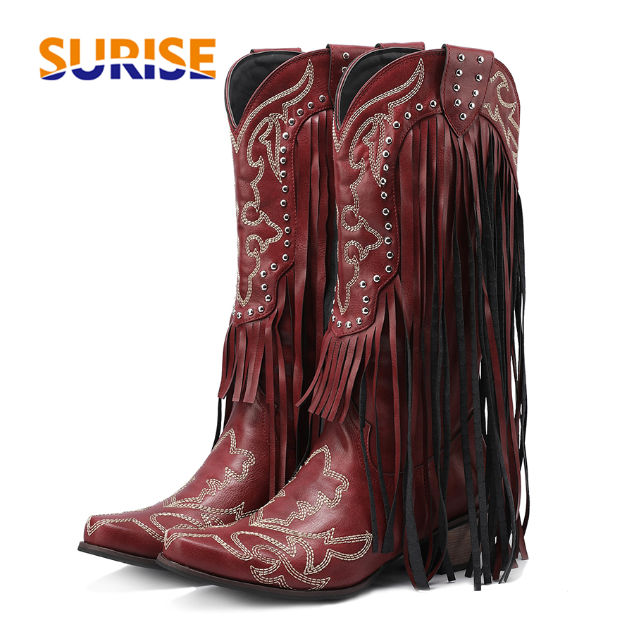 منتصف العجل أحذية للنساء ، مطر - مراجعة Embroidery Red وسعره